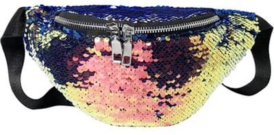 KIMU® Heuptasje Pailletten Rond - Oliekleurig Heuptas Omkeerbare Sequin Tas Mermaid Zeemeermin Tasje Glitter Festival