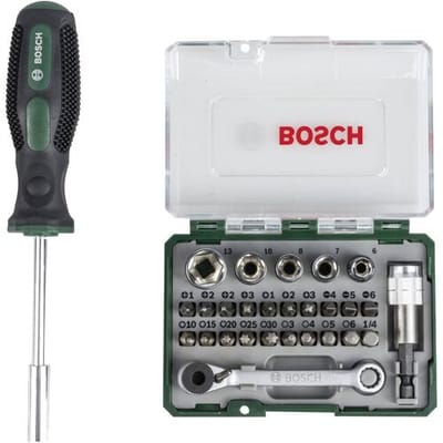 Bosch X-line bitset- en ratelset 27 delig + handschroevendraaier