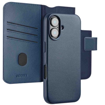 Accezz Hoesje - Geschikt voor Apple iPhone 16 - Leather Bookcase 2-in-1 geschikt voor MagSafe - Nightfall Blue