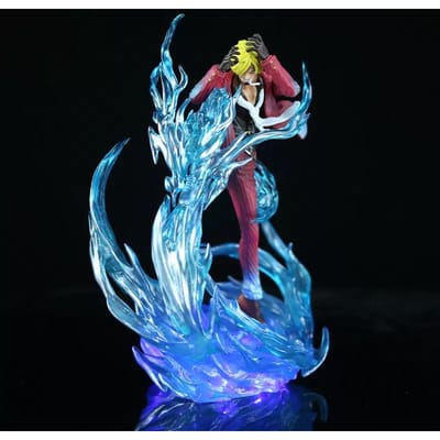 Statue Figure Anime One Piece Jacksdo Jambe du Vent du Diable Vinsmoke Sanji Figurine Lumineuse Modèle Décoration de Bureau Cadeau Surprise