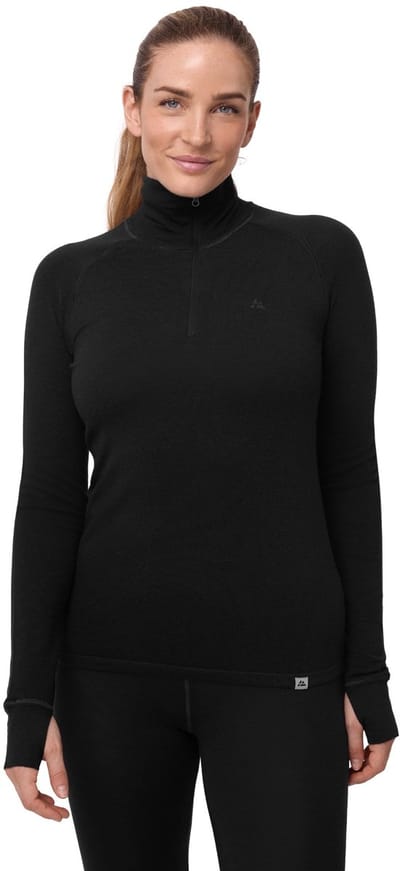 DANISH ENDURANCE Thermoshirt met Rits voor Vrouwen - van Merino Wol - Zwart - Maat L