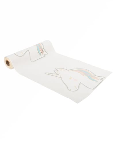 ARTYFETES - Tafelloper wit fluweel pastel eenhoorn 28 cm x 3 m feestdecoratie