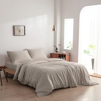 Bamboe dekbedovertrek Soft Taupe beige 140x220 cm – Instopstrook, zacht, ademend & duurzaam | Boomba Bamboo®
