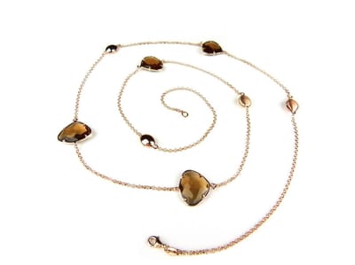Zilveren halsketting collier halssnoer roos goud verguld Model Triangel gezet met bruine stenen