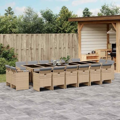 vidaXL - 17-delige - Tuinset - met - kussens - poly - rattan - gemengd - beige