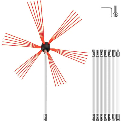 Tiges flexibles de ramonage de cheminée, 26 pieds de tiges de ramonage, Kit de ramonage de cheminée en nylon Sooteater, Tiges de ramonage de cheminée à tête de brosse flexible Facile
