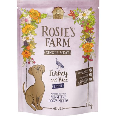 1kg Rosie's Farm Single Meat Light Kalkoen met Rijst droogvoer voor honden