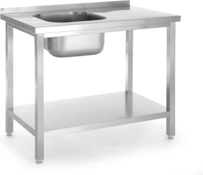 HENDI Spoeltafel met schap – robuust roestvast staal – wasbak links – 800x600x850 mm