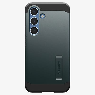 Spigen Tough Armor Hoesje Geschikt voor Samsung Galaxy S25 Plus | Compatibel met MagSafe en Qi2 | Back Cover Militaire Standaard | Kickstand | Groen