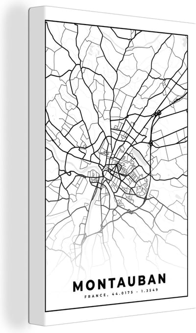 Canvas Schilderij Frankrijk - Kaart - Montauban - Plattegrond - Stadskaart - Zwart wit - 20x30 cm - Wanddecoratie
