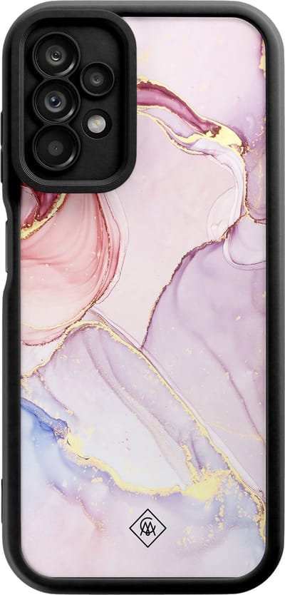 Casimoda® hoesje - Geschikt voor Samsung Galaxy A23 - Marmer roze paars - Zwart TPU Backcover - Marmer - Roze