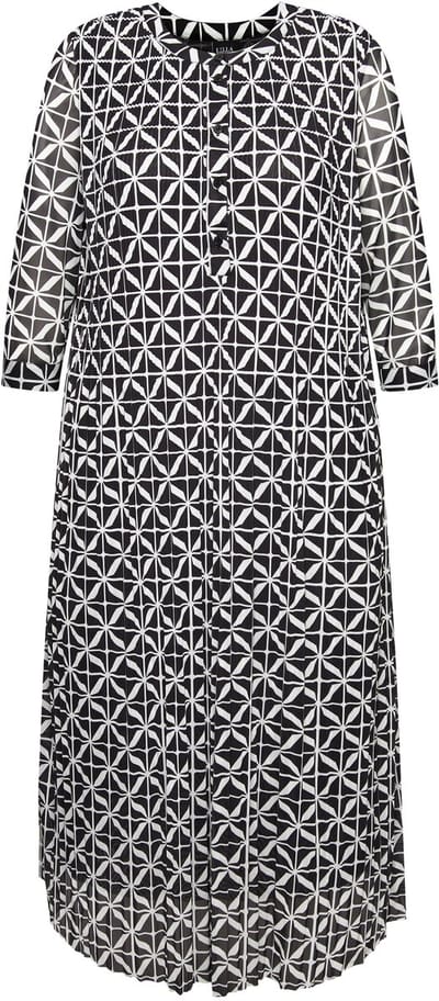 Ulla Popken - Dames - Mesh maxi-jurk dubbelgelaagd ronde hals 3/4-mouwen - Zwart - Maat 42