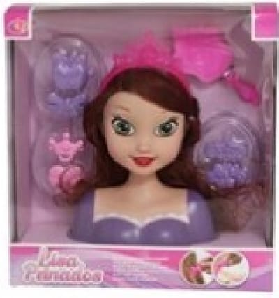 Kaphoofd Prinses van 21 cm voor kinderen bruin met 7 accessoires - kappop - kapkop - kaphoofd