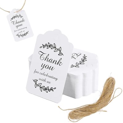 Bedankt Labels - met Gaatje - 100 stuks - Cadeau Labels Karton - Kaartjes - DIY - Gestanst gaatje - Cadeau - Geschenk - Bedankkaartjes - Bedank labels - Hennep Touw - Tags