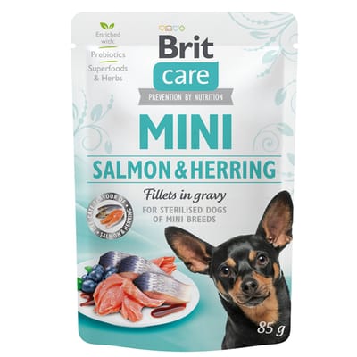 24x85g Brit Care Mini Sterilised in Gravy Zalm & Haring Honden natvoer