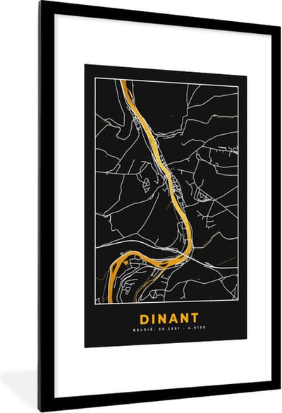 Fotolijst incl. Poster - Stadskaart - Dinant - Kaart - Goud - Plattegrond - 80x120 cm - Posterlijst