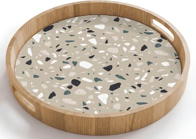 Dienblad rond 40x40 cm - Schootdienblad hout - Terrazzo - Patroon - Groen - Borrelplank rechthoek - Plateau houten dienbladen