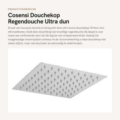 Dailygoods- Douchekop Ultra-Dun - Douchekop Regendouche - Douchekop Roestvrij Staal - Douchekop Hoge Druk - Douchekop met Filter - Antikalk Silicone Nozzles - Regen Douchekop