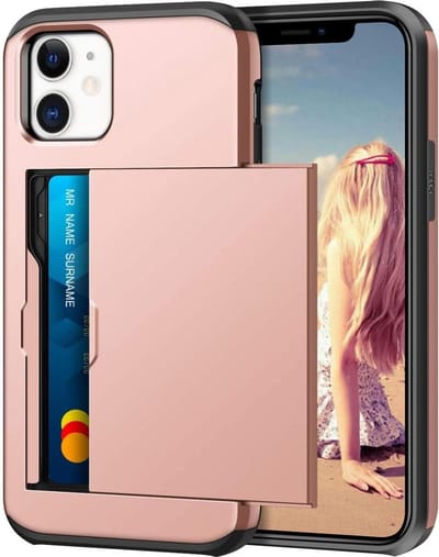 Pasjeshouder Hoesje Geschikt voor Apple iPhone 12 mini – Shockproof Hardcase Backcover met Verborgen Kaartvak – Roze