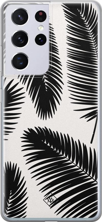 Casimoda® hoesje - Geschikt voor Samsung S21 Ultra - Palm Leaves Silhouette - Backcover - Siliconen/TPU - Zwart