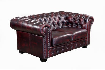 Vente-unique Driezits- en tweezitsbank en fauteuil Chesterfield BRENTON 100% buffelleer - Cherry