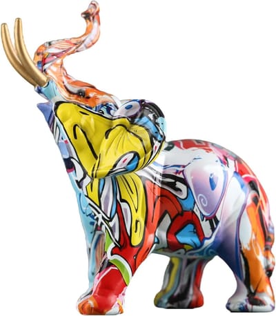 Olifantenbeeld - Kleurrijk Graffiti Design van Kunsthars - Voor Woondecoratie Slaapkamer Kantoor