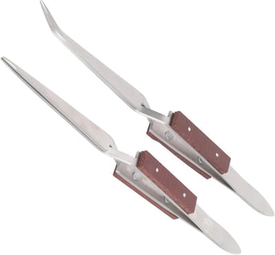 Solderen Pincet Set - Gebogen En Rechte Locking Pincet Met Houten Handvat Voor Sieraden Maken En Reparatie