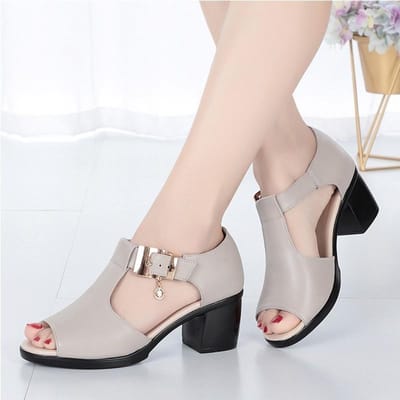 Damesmode Schoenen met Vissenbek Dikke Hak Metalen Decoratieve Gesp Sandalen Casual Schoenen Sandalen Zomer Damessandalen 40 grijs