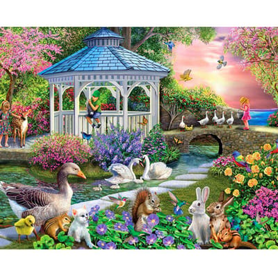 Paradis des animaux et Pavillon, broderie diamant, point de croix, ensembles de diamants ronds, peinture inachevée 20X30CM gray