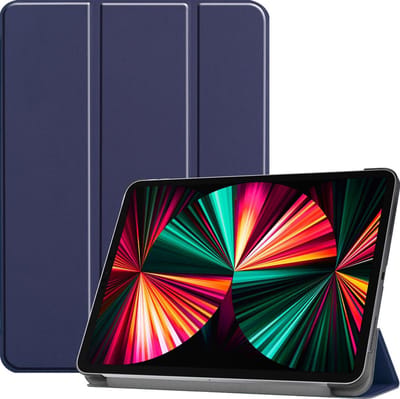 Hoes - Geschikt voor Apple iPad Pro (2021) - 12.9 inch - Dun & Stevig - Trifold Bookcase - Hard Cover - Hardcover Book Case - Tablet Hoesje - Donkerblauw