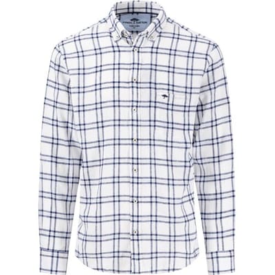 Fynch-Hatton Overhemd Linnen Classic Duo Check Button-Down Wit / male