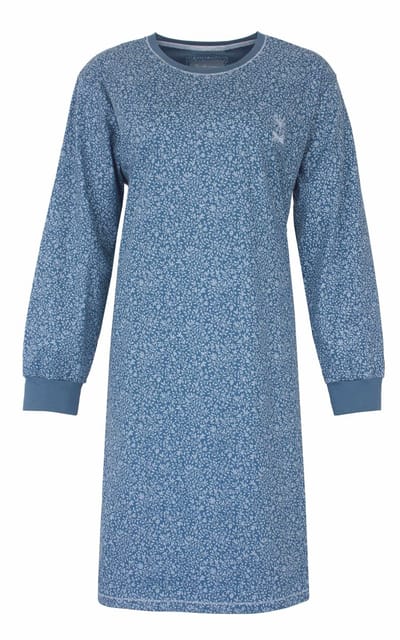 Tenderness Dames Nachthemd - Lange Mouwen - Ronde Hals - Katoen - Blauw - Maat S