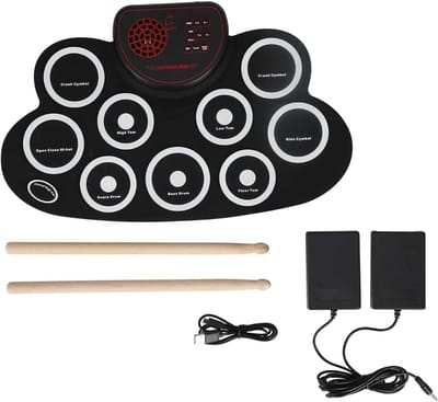 HEZIVO® Drumstel Elektronisch - Oefenpad Drummen - Oprolbaar - Met Pedalen en Drumstokken