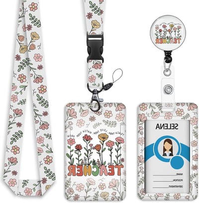 Badgehouder met Lanyard - Kaarthouder ID Badge - Identificatie Tonen - Intrekbaar Ontwerp - 10.16 x 6.35 cm - Leraar Bloem