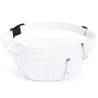 YONO Heuptas Dames - Crossbody Tas - Buiktas van Ribstof - Verstelbare Schoudertas met 2 Ritsvakken - Festival Tasje - Fanny Pack - Wit