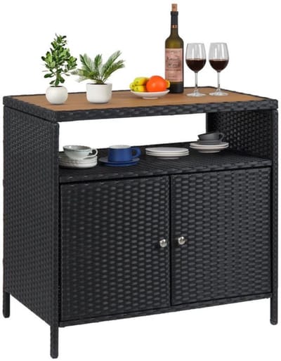 Thuys - Tuinkast - Buitenkast Rotan - Opbergkast Buiten - Tuinmeubelen - 90 × 53 × 85 cm - Weerbestendig met 2 Deuren en Planken