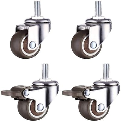 Dailygoods- Meubelwielen Set van 4 - Zwenkwielen met Schroefdraad M6 x 15 mm - Draagvermogen 40 kg - Zacht Rubber TPE - Met/zonder Rem - Wieldiameter 25 mm