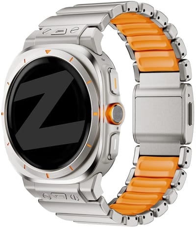 Bandz Titanium 'Hybrid' bandje geschikt voor Samsung Galaxy Watch Ultra 2 (2026) / Ultra (2024/2025) - Titanium/Oranje
