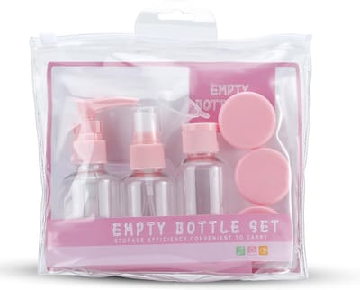 Intirilife Flessenset in ROSA TRANSPARENT - Meerdelige set met lege flessen, houders, trechter om bij te vullen, voor op reis, voor monsters enz. TSA goedgekeurde bagage