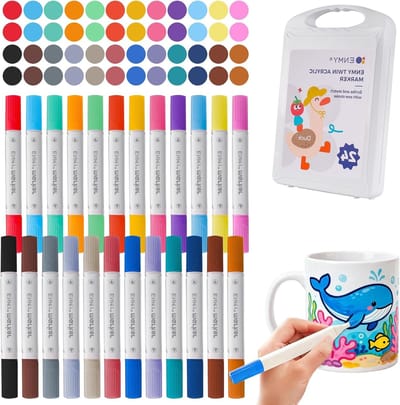 Set van 24 Porseleinen Kleurpennen met Dubbele Punt in 24 Kleuren, Acrylmarkers voor Schilderen op Keramiek, Hout en Metaal