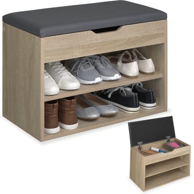 tectake® Multifunctionele schoenenkast met bank - Schoenenbank - Schoenenrek - Garderobekast en zitkussenbank met opbergruimte - Ladekast voor de gang - Maximale belasting 120 kg - Afmeting (BxHxD): 60 x 43,5 x 30 cm - Bruin