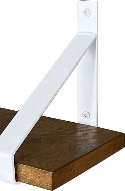 GoudmetHout® Wandplank Industrieel - 40 x 20 cm Muurplank - Donker Eiken Hout - Decoratie Wandrek & Boekenrek - Hangplank Keuken - Wall Shelf + 2 Mat Witte Plankdragers van Staal