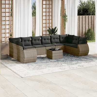 vidaXL - 11-delige - Loungeset - met - kussens - poly - rattan - grijs