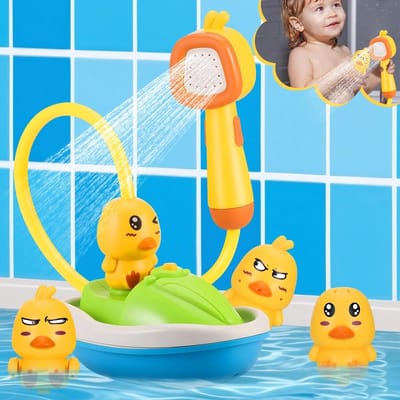 Kssvzz Badspeelgoed voor baby, afneembare eendendouchekop met 4 sproeimodi, elektrisch badspeelgoed baby, cadeau voor peuters, jongens en meisjes vanaf 1 2 3 4
