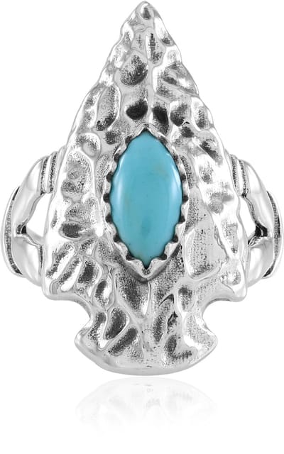 Cavill - 925 Sterling Zilveren Ring - Turkoois Marquise Cabochon 0,72 ct - Boho Stijl - Geoxideerd - Desert Chic - Natuurlijke Rustieke Look