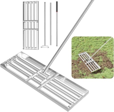 GreatBuddy Lawn Leveling Rake 30" x 25.5cm, Heavy Duty Stainless Steel Lawn Leveling Tool for Lawn, Soil, Sand, 78" Extra Long Handle, Ideal for Garden, Garden