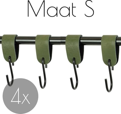 4x S-haak hangers - Handles and more® | KAKI - maat S (Leren S-haken - S haken - handdoekkaakje - kapstokhaak - ophanghaken)