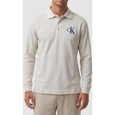 Calvin Klein Ls Chunky Pique Relaxed Polo Chalk Taglia: S | Maglie a manica lunga Outlet | Uomo