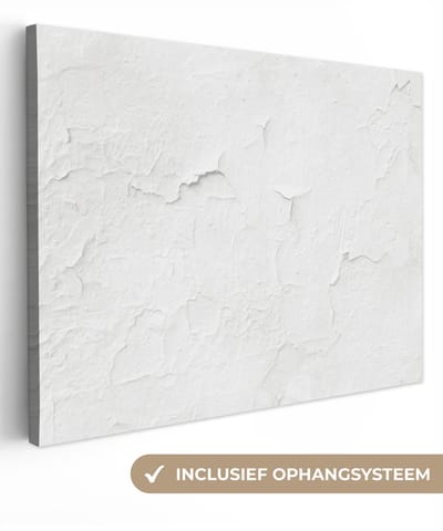 Canvas schilderij 40x30 cm - Wanddecoratie Plamuur - Wit - Structuur - Muurdecoratie woonkamer - Slaapkamer decoratie - Kamer accessoires - Schilderijen op canvas