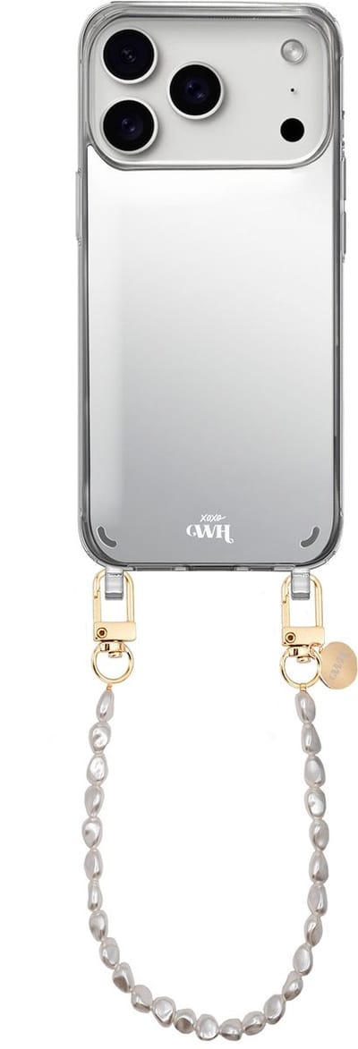 xoxo Wildhearts hoesje met spiegel geschikt voor iPhone 17 Pro Max case - Pearlfection Mirror Case - Kort koord - Siliconen telefoonhoesje met spiegel - Schokbestendig - Parelketting